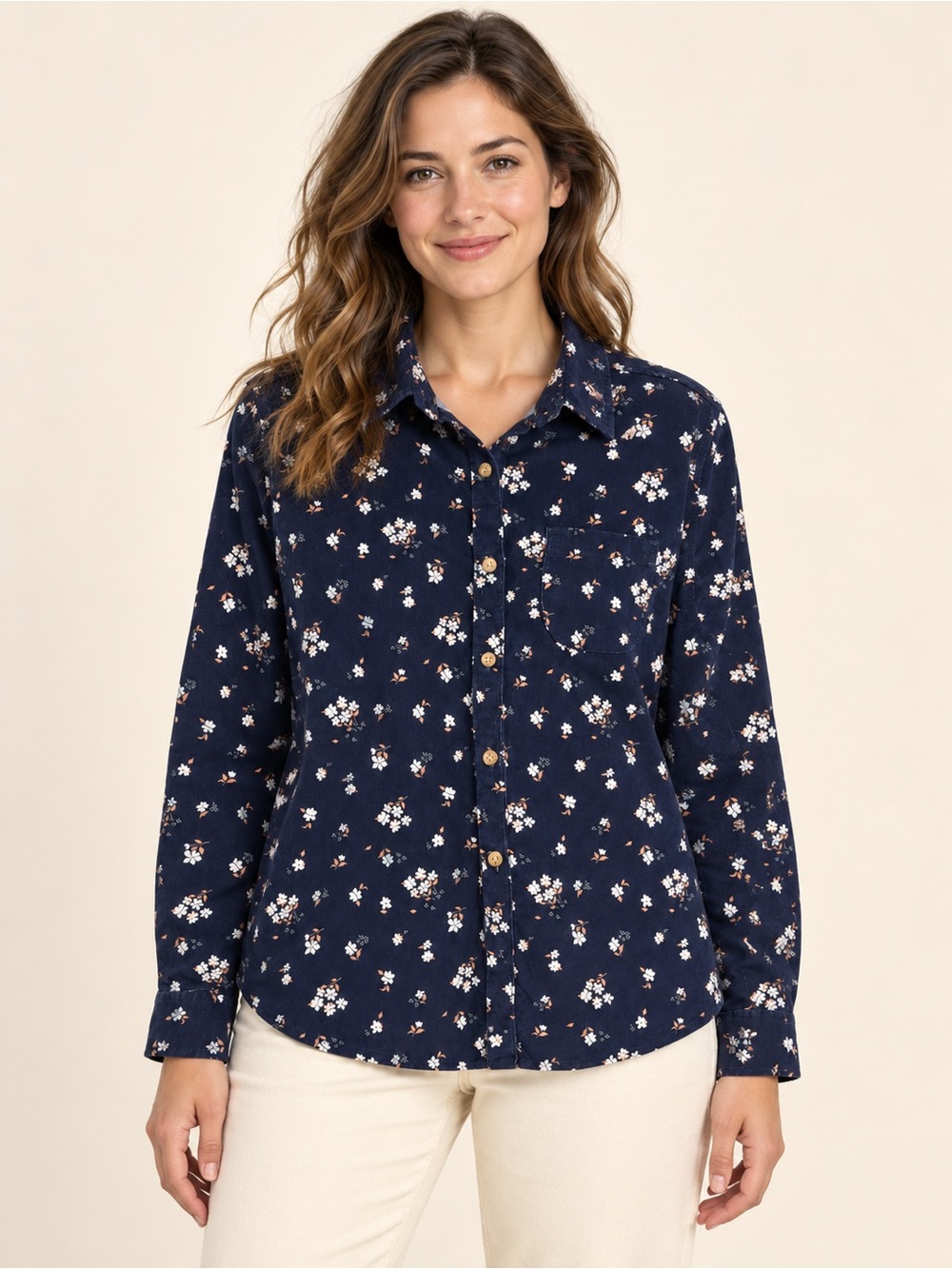 Women's Navy Floral Button-Front Shirt